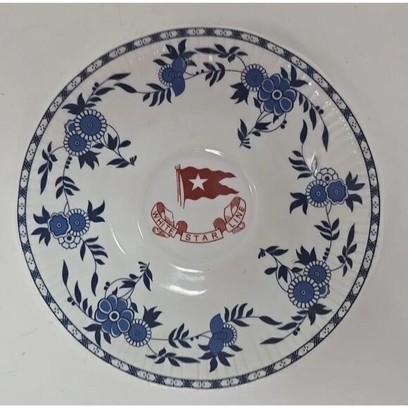 RMS Titanic Authentic Replica Coffee Tea Cup Saucer White Star Line Blue U297 - Picture 7 of 9